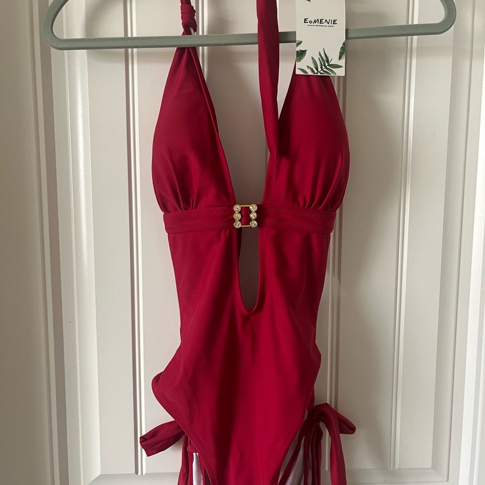 Eomenie Red Halter cut-out Swimsuit M